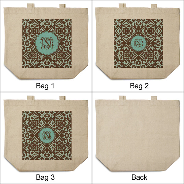 Floral 3 Reusable Cotton Grocery Bags - Front & Back View