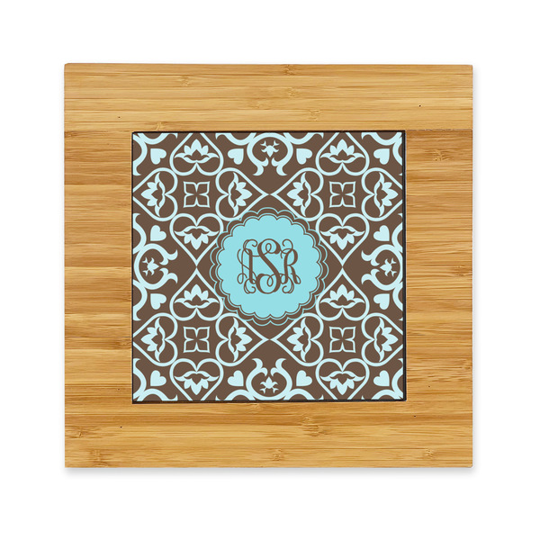 Custom Floral Bamboo Trivet with Ceramic Tile Insert (Personalized)