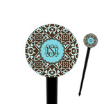 Floral 4" Round Plastic Food Picks - Black - Double Sided (Personalized)