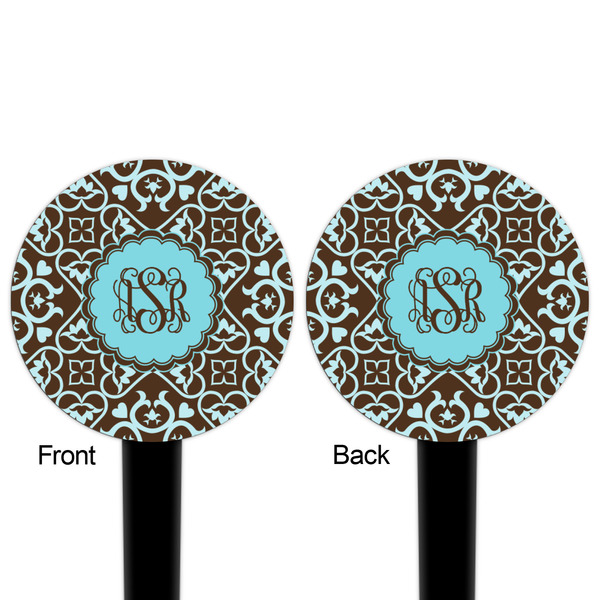 Floral Black Plastic 4" Food Pick - Round - Double Sided - Front & Back
