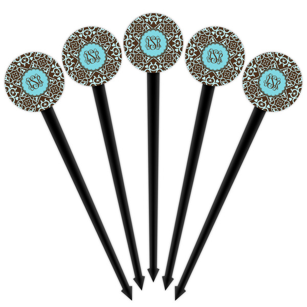 Floral Black Plastic 4" Food Pick - Round - Fan View