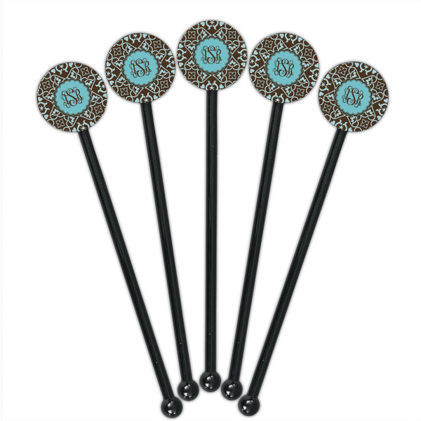 Floral Black Plastic 5.5" Stir Stick - Round - Fan View