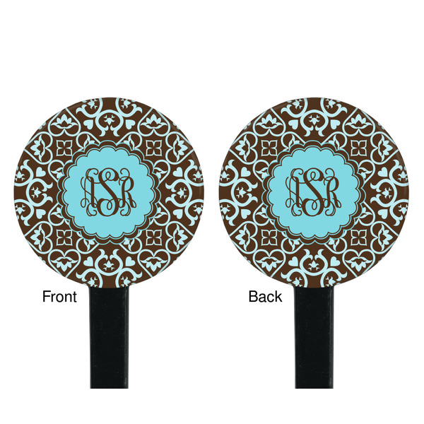 Floral Black Plastic 7" Stir Stick - Double Sided - Round - Front & Back