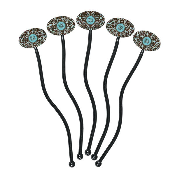 Floral Black Plastic 7" Stir Stick - Oval - Fan