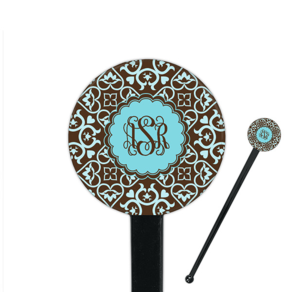 Custom Floral 7" Round Plastic Stir Sticks - Black - Single Sided (Personalized)