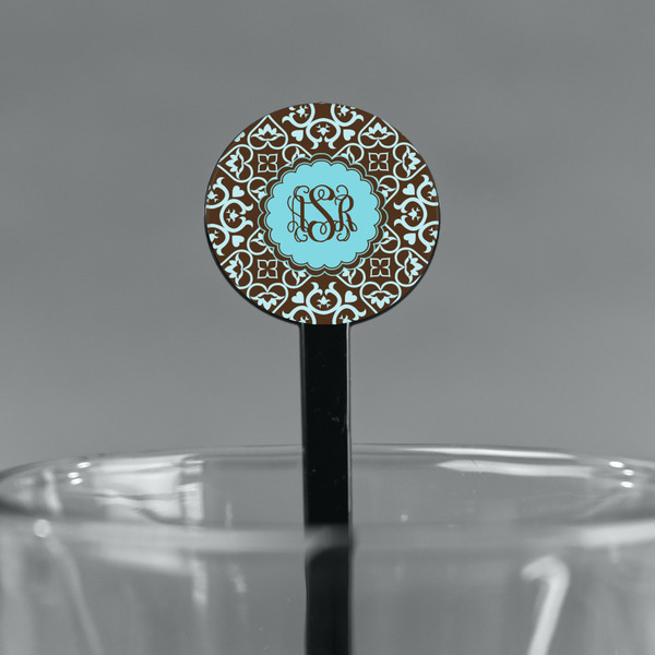 Floral Black Plastic 7" Stir Stick - Round - Main