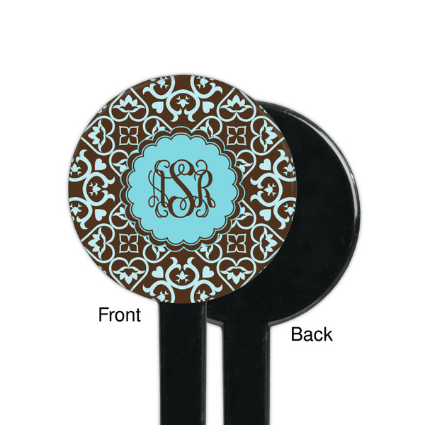 Floral Black Plastic 7" Stir Stick - Single Sided - Round - Front & Back