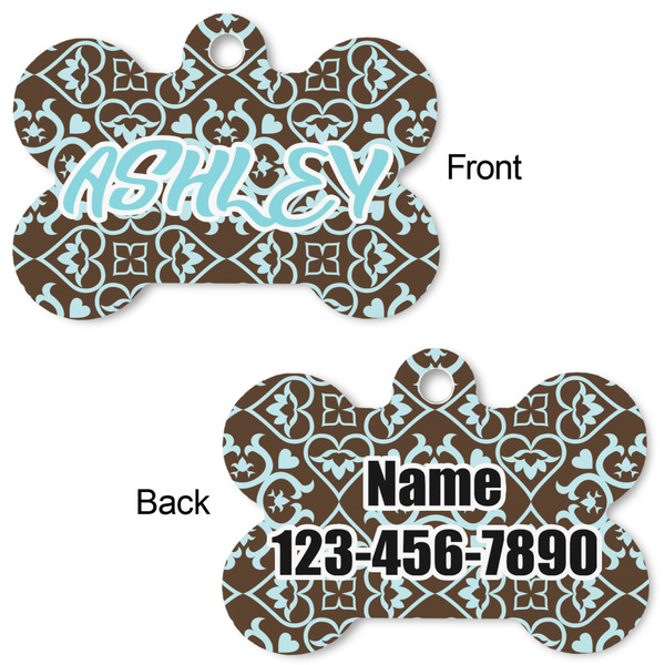 Floral Bone Shaped Dog Tag - Front & Back