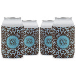 Floral Can Cooler (12 oz) - Set of 4 w/ Monogram