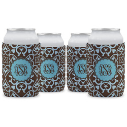 Floral Can Cooler (12 oz) - Set of 4 w/ Monogram