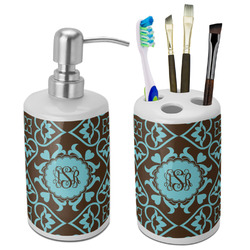 Floral Ceramic Bathroom Accessories Set (Personalized)