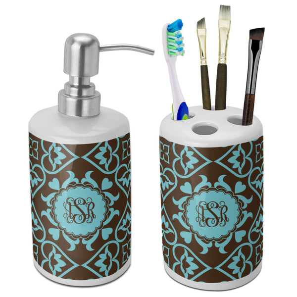 Custom Floral Ceramic Bathroom Accessories Set (Personalized)