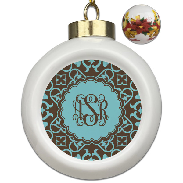 Custom Floral Ceramic Ball Ornaments - Poinsettia Garland (Personalized)
