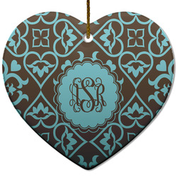 Floral Heart Ceramic Ornament w/ Monogram