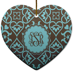 Floral Heart Ceramic Ornament w/ Monogram