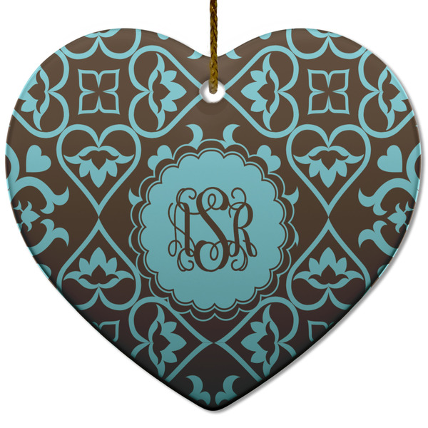 Floral Ceramic Flat Ornament - Heart (Front)