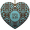 Floral Ceramic Flat Ornament - Heart (Front)