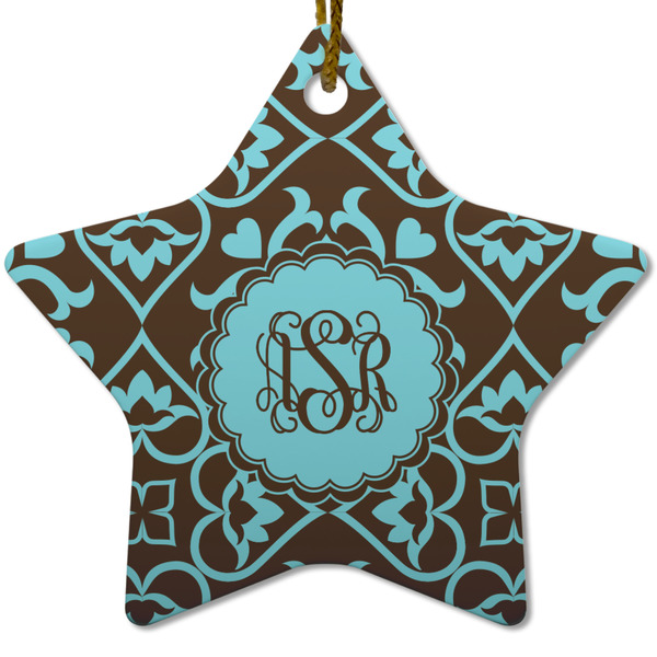Custom Floral Star Ceramic Ornament w/ Monogram