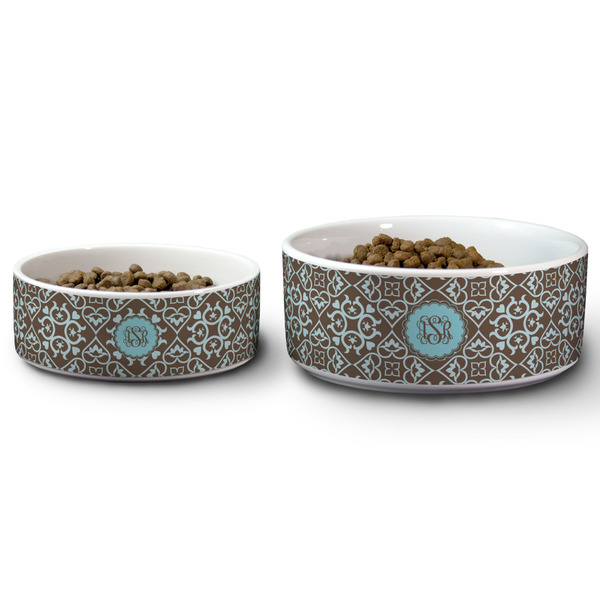 Floral Ceramic Dog Bowls - Size Comparison