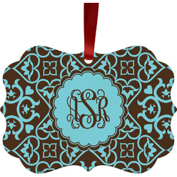 Floral Metal Frame Ornament - Double Sided w/ Monogram