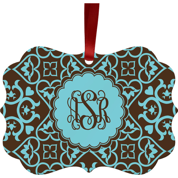 Custom Floral Metal Frame Ornament - Double Sided w/ Monogram