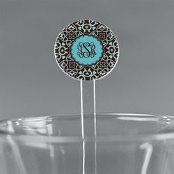 Floral 5.5" Round Plastic Stir Sticks - Clear (Personalized)