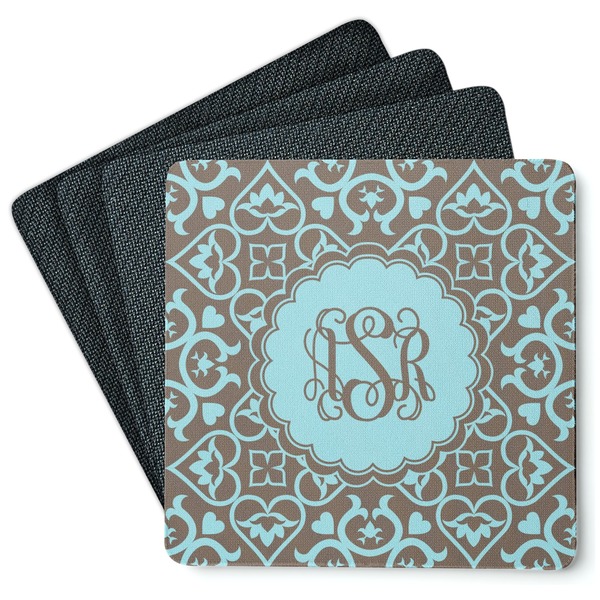 Custom Floral Square Rubber Backed Coasters - Set of 4 (Personalized)