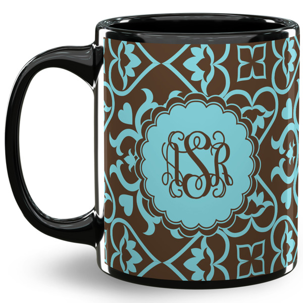 Custom Floral 11 Oz Coffee Mug - Black (Personalized)