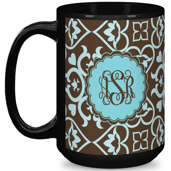 Custom Floral 15 Oz Coffee Mug - Black (Personalized)