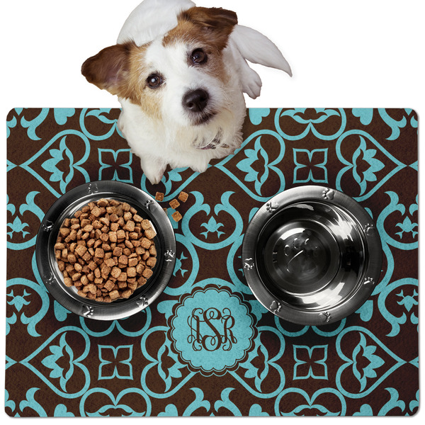 Custom Floral Dog Food Mat - Medium w/ Monogram