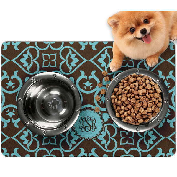 Custom Floral Dog Food Mat - Small w/ Monogram