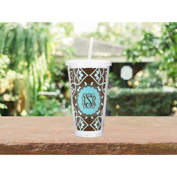 Floral Double Wall Tumbler with Straw Lifestyle