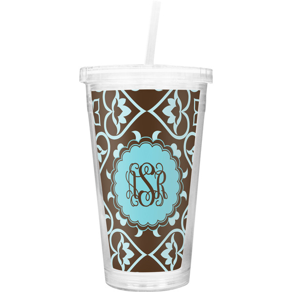 Custom Floral Double Wall Tumbler with Straw (Personalized)