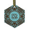 Floral Flat Glass Ornament - Hexagon w/ Monogram