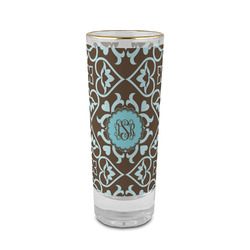 Floral 2 oz Shot Glass -  Glass with Gold Rim - Single (Personalized)