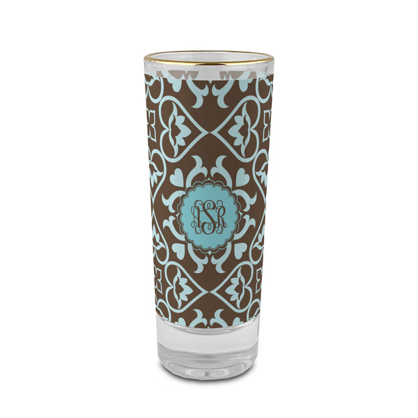 Custom Floral 2 oz Shot Glass -  Glass with Gold Rim - Set of 4 (Personalized)