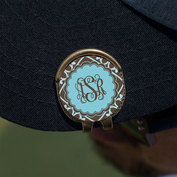 Floral Golf Ball Marker Hat Clip - Gold - On Hat
