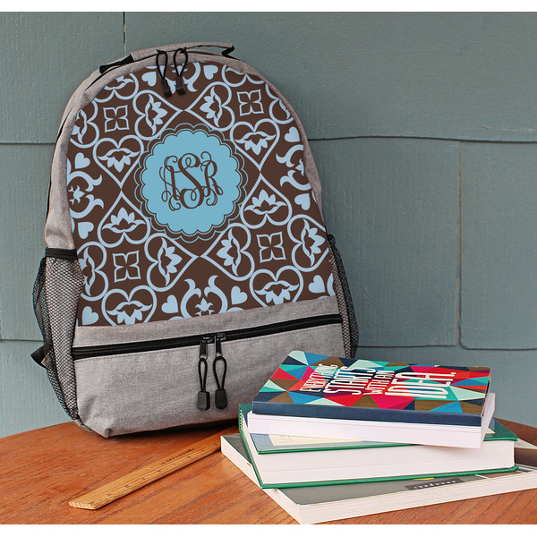 Floral Large Backpack - Gray - On Desk