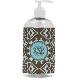 Floral Plastic Soap / Lotion Dispenser (16 oz - Large - White) (Personalized)