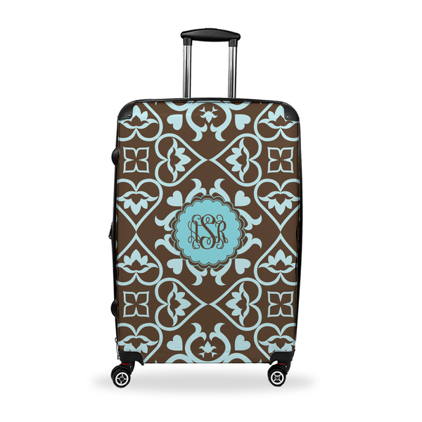 Custom Floral Suitcase - 28" Large - Checked w/ Monogram