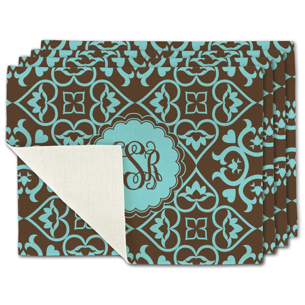 Custom Floral Single-Sided Linen Placemat - Set of 4 w/ Monogram
