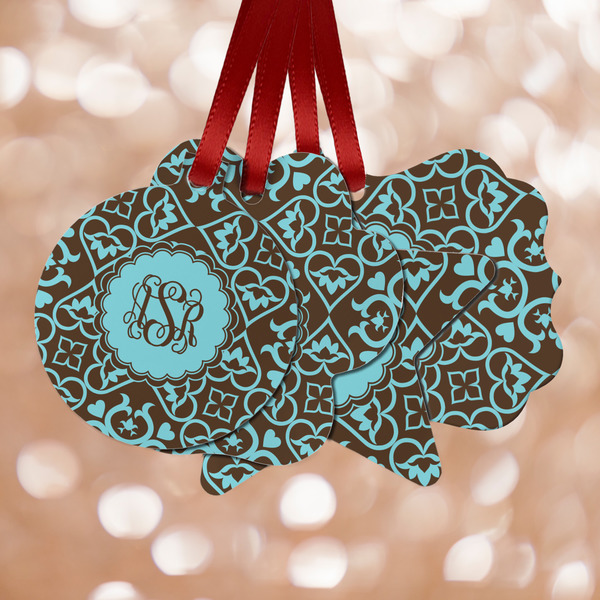 Custom Floral Metal Ornaments - Double Sided w/ Monogram