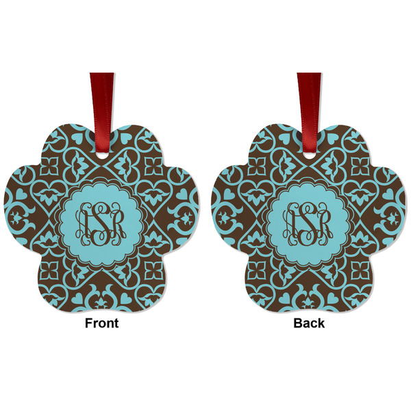 Floral Metal Paw Ornament - Front and Back