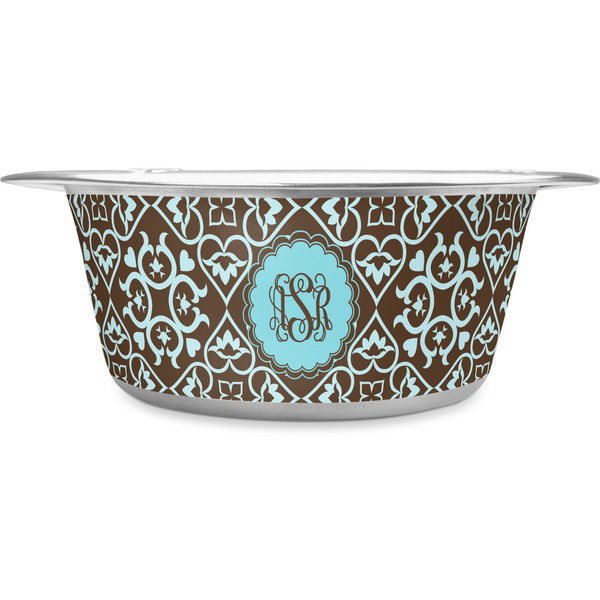 Custom Floral Stainless Steel Dog Bowl - Large (Personalized)