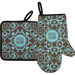 Floral Right Oven Mitt & Pot Holder Set w/ Monogram