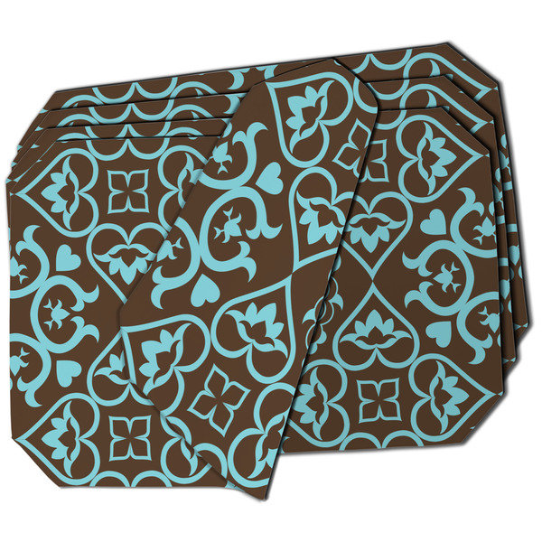 Custom Floral Dining Table Mat - Octagon - Set of 4 (Double-SIded) w/ Monogram