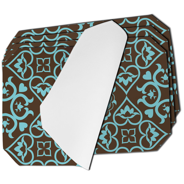 Custom Floral Dining Table Mat - Octagon - Set of 4 (Single-Sided) w/ Monogram