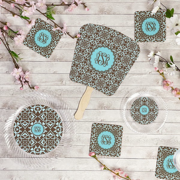 Floral Party Supplies Combination Image - All items - Plates, Coasters, Fans