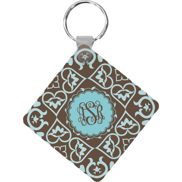 Custom Floral Diamond Plastic Keychain w/ Monogram