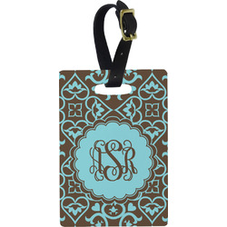 Floral Plastic Luggage Tag - Rectangular w/ Monogram